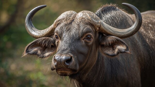 Close-up of a captive water buffalo's head, Bubalus arnee species