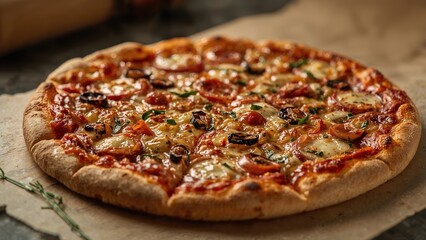 Detailed view of a delicious flatbread topped with cheese and herbs