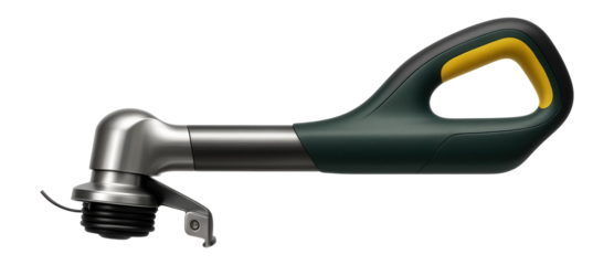 Electric trimmer with a rotating head and edge guide for precise lawn shaping.