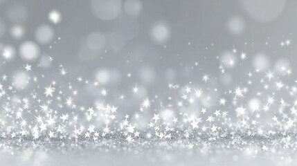 "Elegant Silver Starry Background with Sparkling Glitter and Soft Bokeh for Festive and Decorative Designs"