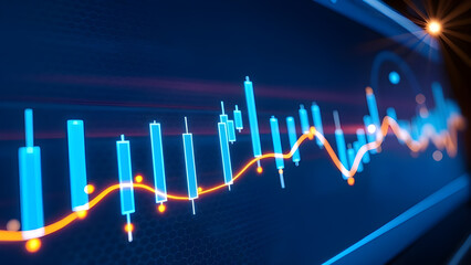 Global Financial Data Chart with Rising Bar Graph and Line Graph on Digital Screen