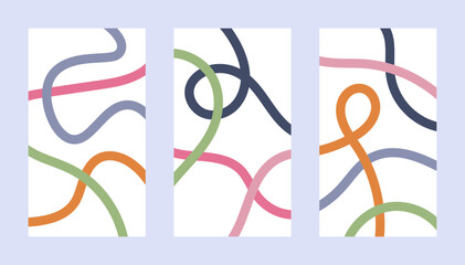 Wavy line backgrounds vector illustration. Retro style abstract backgrounds with random squiggly lines. Wavy doodle lines art background abstract design.