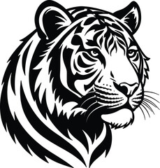 Obraz premium Tiger head black silhouettte vector illustration