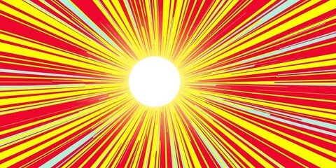 Fototapeta premium Vibrant halftone sun rays burst, summer comic book backdrop, poster, dot