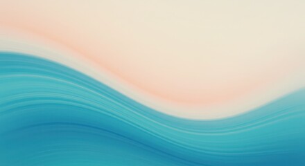 Fototapeta premium Abstract flowing waves of blue and teal blend with soft pink and cream colors, creating a serene and elegant background with a gentle motion