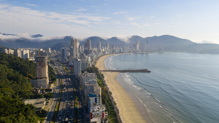 Aerial view of BR-101 highway and the city of Itapema, Santa Catarina, Brazil.