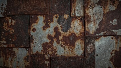 Corroded steel panels nailed in an overlapping arrangement