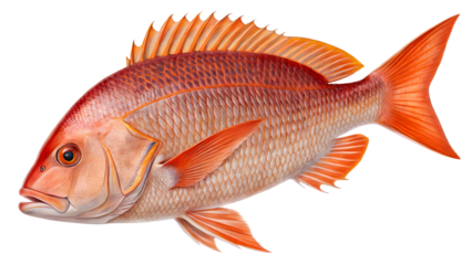 Realistic red snapper fish illustration with detailed scales and fins, perfect for seafood menus, fishing guides, educational posters, and marine designs