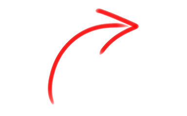 Red arrow, Hand drawn arrow marker. Down curved Arrow pointer highlighter doodle drawing marker. Red arrow sign isolated on transparent png