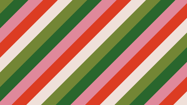 Christmas stripes background. Christmas background with festive stripes pattern. Retro pink, green and red striped Christmas wallpaper vector illustration for greeting card, web banner, invitation.