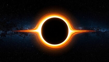 A supermassive black hole's accretion disk glows intensely against a backdrop of a star-filled galaxy