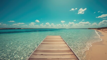 Fototapeta premium Summer beach scene featuring a plastic pontoon