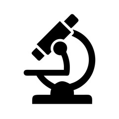 Black microscope icon in simple design for scientific use  