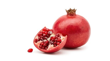 Isolated vibrant red pomegranate against a clean white surface, symbolizing health and agriculture