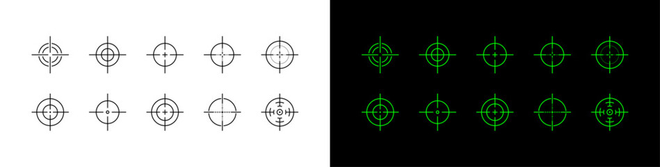 Crosshair aim target illustrations. Set of shooting crosshairs vector illustrations. Gun shooting range target icons and symbols. 