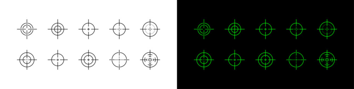 Crosshair aim target illustrations. Set of shooting crosshairs vector illustrations. Gun shooting range target icons and symbols. 