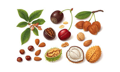 Nuts seed fruits illustrations on white background.01