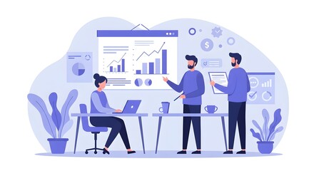Colleagues Discussing Financial Statement Presentation In A Modern Office Collaborating On Reports Analysis And Strategies To Enhance Business Performance And Corporate Success