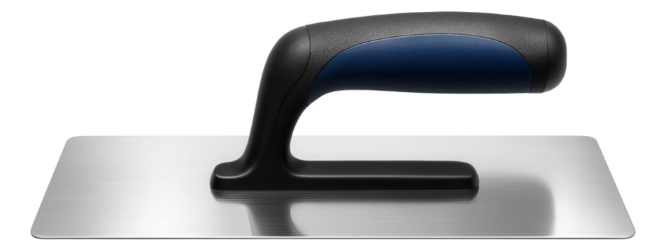 Flat jointing trowel with a long, ergonomic handle for grout application.