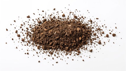 Soil and dirt heap scattered on white, isolated with a clipping path