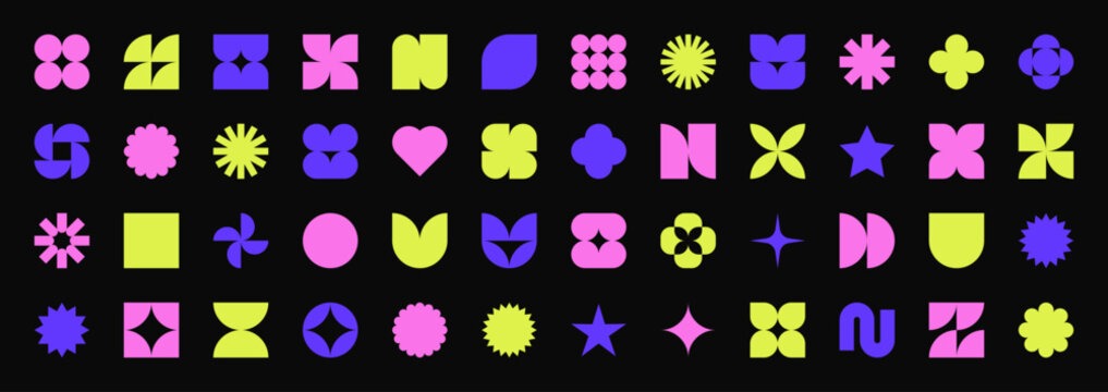 Geometric shapes collection. Large set of retro style abstract shapes and symbols vector illustration.