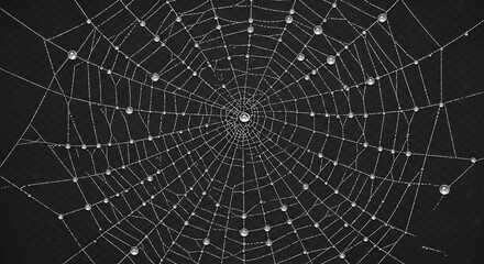 Fototapeta premium Dewy spiderweb on a dark, mysterious atmosphere