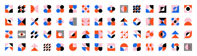 Abstract geometric shapes. Large set of geometric shapes in bauhaus art style. Retro style abstract shapes vector illustration collection.