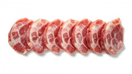 Individual Pork Belly Cuts Against a White Backdrop
