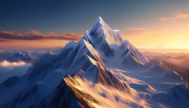 snowy mountain peak 3d render high altitude landscape sunrise digital art mountain range keywords mountains 3d render - Powered by Adobe