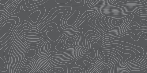Abstract topographic contour line pattern on dark gray background. Modern minimalistic map texture design, seamless elevation curve background for geographic, digital, and graphic design use.