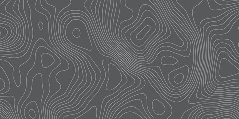 Abstract topographic contour line pattern on dark gray background. Modern minimalistic map texture design, seamless elevation curve background for geographic, digital, and graphic design use. © feroj