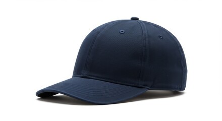 Fototapeta premium A baseball cap navy blue color studio setup plain white background 