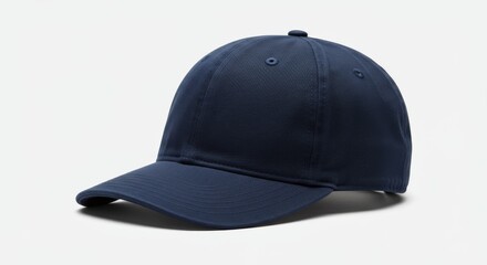 Fototapeta premium A baseball cap navy blue color studio setup plain white background 