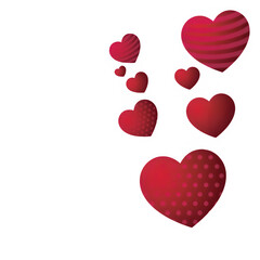 set of red hearts with transparent background