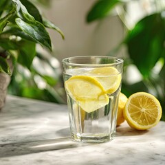 Close up of fresh lemon water