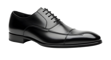 Classic black leather oxford dress shoe for men, elegant and formal footwear, isolated on transparent background