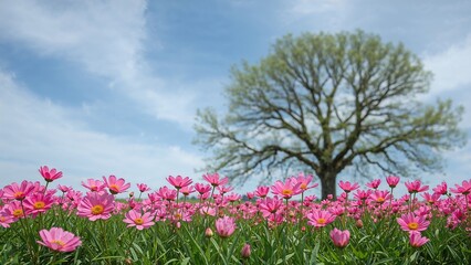 Floral scene with pink flowers in spring