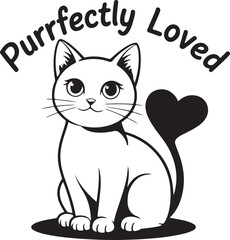 Obraz premium Adorable kitten illustration with a heart-shaped tail, a cute symbol of pet adoption, love, and veterinary care