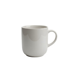 A plain white ceramic mug with a handle, isolated on transparent background