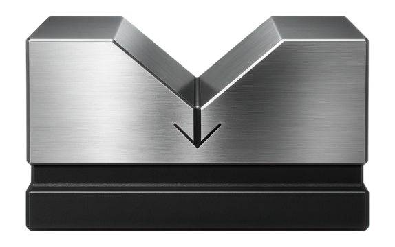 Hydraulic press V-block die for precision metal forming applications.