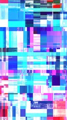 Abstract digital painting with vibrant, geometric shapes and a glitchy, pixelated effect