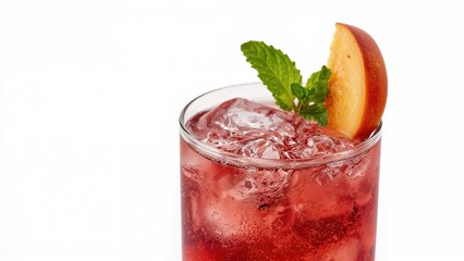 Isolated Peach and Blackberry Beverage on White Surface with Focus