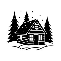winter cabin silhouette vector art