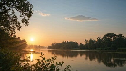 Obraz premium Peaceful Morning Light Over the River