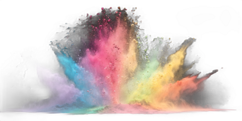 Rainbow powder burst with bright colors and fine particles isolated on transparent background for lgbt celebration