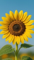 Naklejka premium Vibrant sunflower under clear sky.