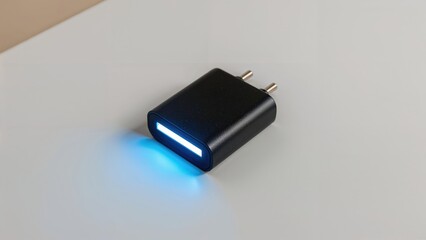 Fototapeta premium Classic dark-colored cell phone chargers with LED light signals for power