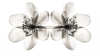 Xray transparent isolated PNG branch. Floral  leaves and stem. Vintage watercolor design for wedding cards, invitations. Spring or summer close-up photo. Elegant minimalist radiography