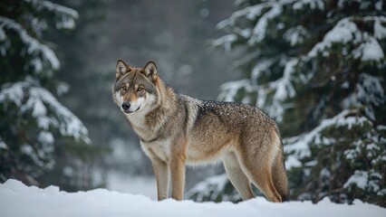Obraz premium Timber wolf portrait amidst forest
