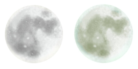 Two-tone moon set, glowing, soft aura
